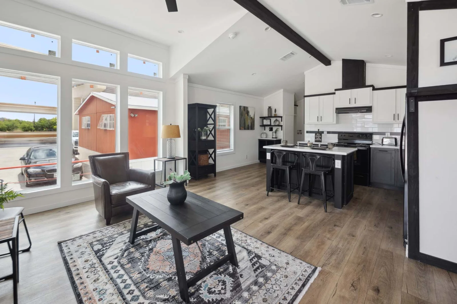 Living Room of The Black/W Casablanca tiny home by Tiny Homes USA